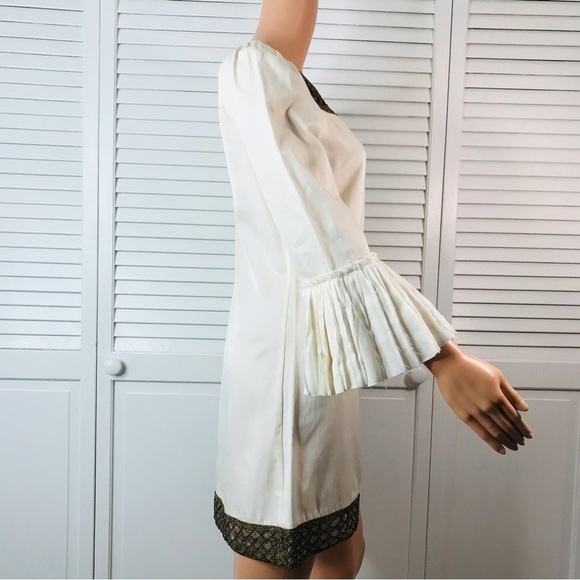 ALICE + OLIVIA Ivory Beaded Pleated Sleeve Dress Size Small - Picture 5 of 13